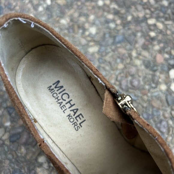 MICHAEL Michael Kors Norma Brown Suede Leather Ankle Wedge Bootie Boots Size 6.5 - Picture 6 of 11